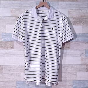 POLO RALPH LAUREN Performance Golf Polo Shirt White Black Striped Mens Large